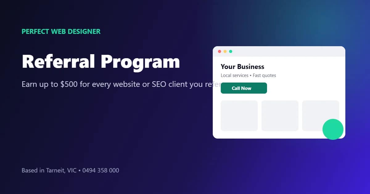 Referral program: earn up to $500 for referring a website design or SEO client to Perfect Web Designer