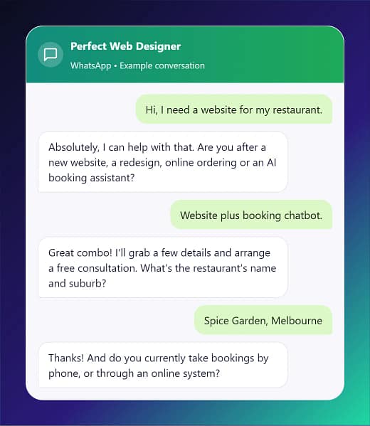 WhatsApp AI agent answering a customer enquiry and capturing lead details